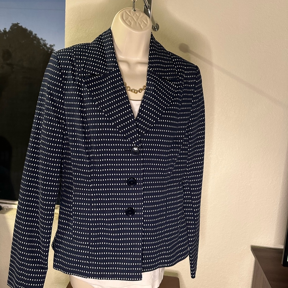 Unique Blazer Navy Blue and White tiny rectangle Classy Career structured blazer